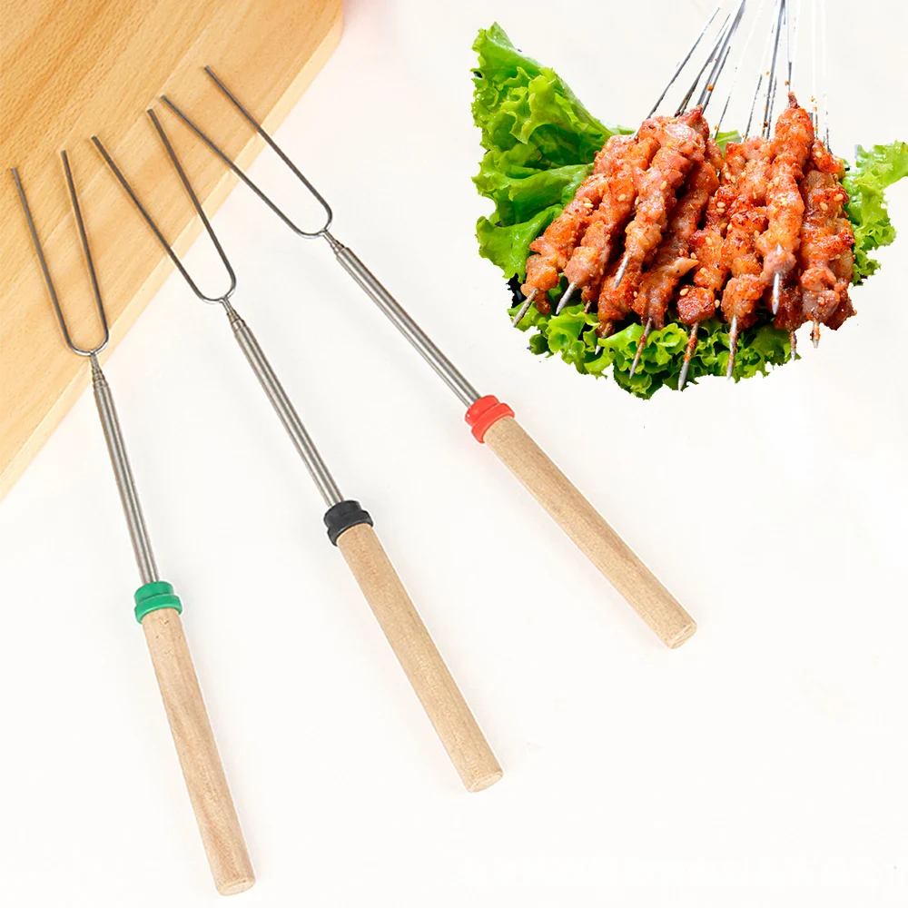 82cm Stretchable BBQ Skewers Reusable Roasting Forks With Bag Camping Hot Dog Roast Fork Steel Barbecue Tool Grill Accessories - купить по