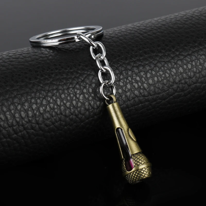 High Quality New Hourglass Metal Keychain Creative Music Gifts Key Chain Ring Microphone Keychains Fashion | Украшения и