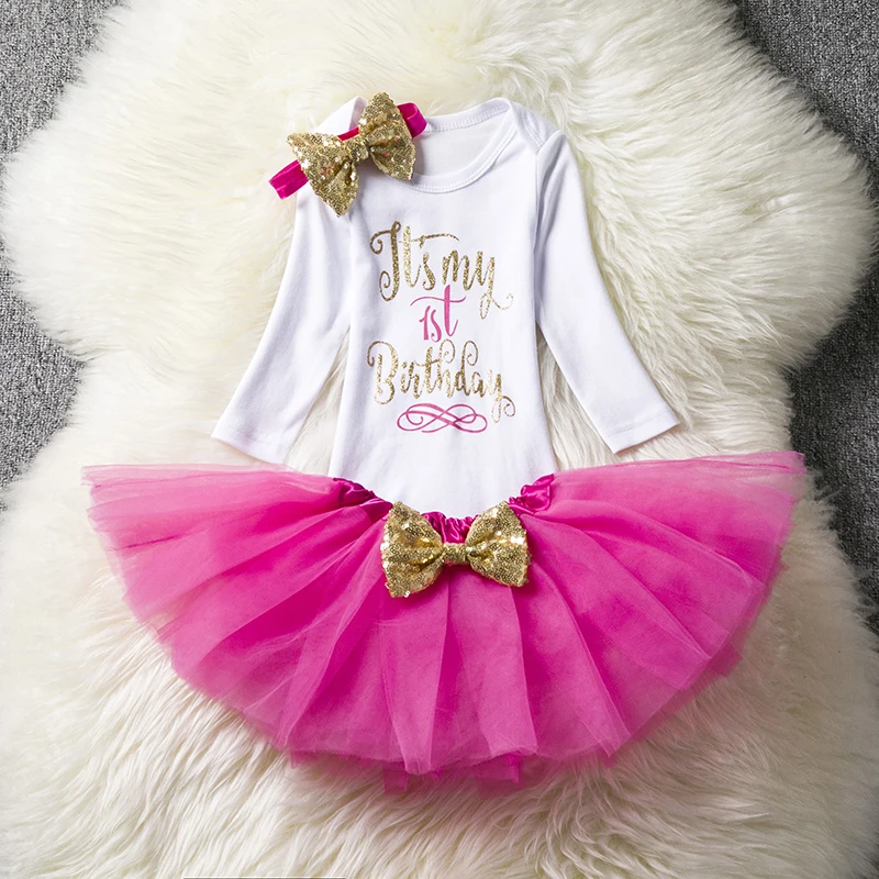 First Year Baby Dress Sets Newborn Girl Birthday Cake Smash Outfit Toddler Little Infant Party Wear Kids Clothes | Детская одежда и
