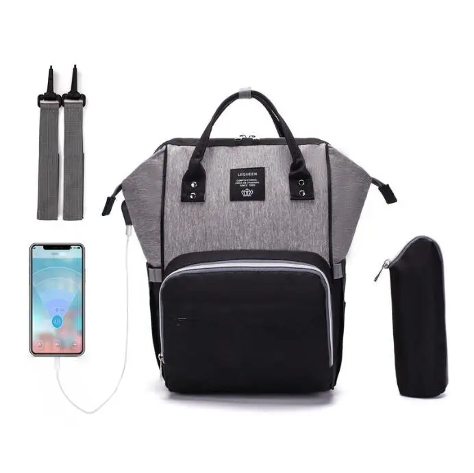 Black Dark Grey LEQUEEN USB сумка для подгузников рюкзак для ухода за ребенком для мамы Мумия Материнство влажная Сумка водонепроницаемая Детская сумка для беременных - Цвет: Black Dark Grey