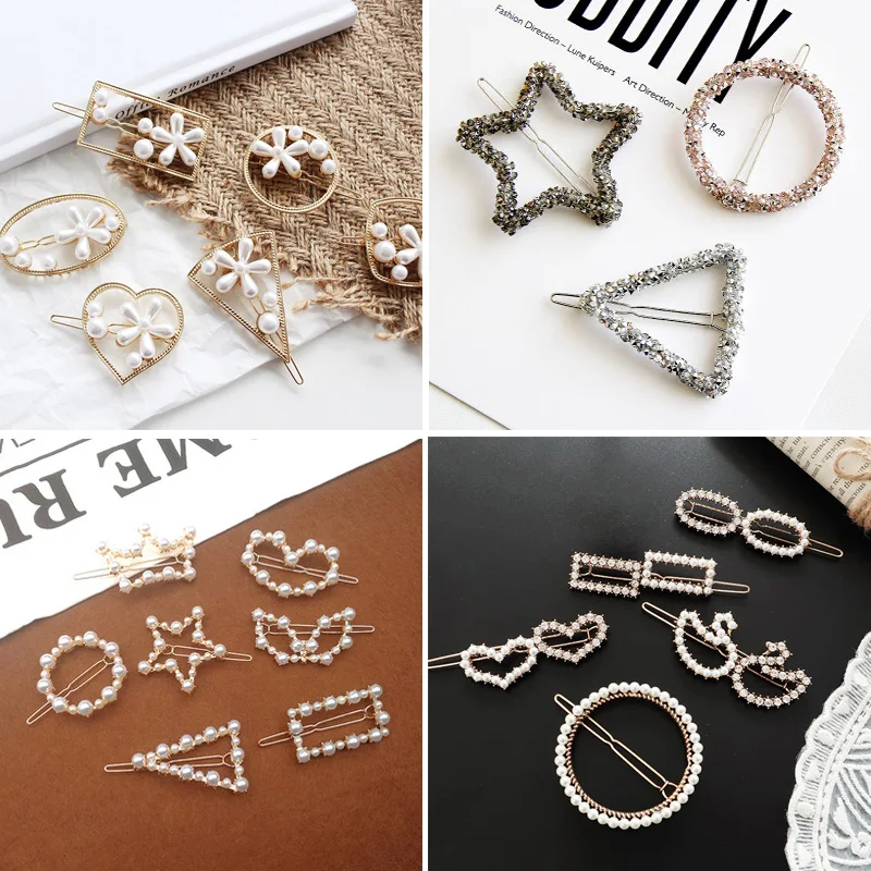 Женская элегантная заколка для волос с кристаллами и жемчугом в Корейском стиле