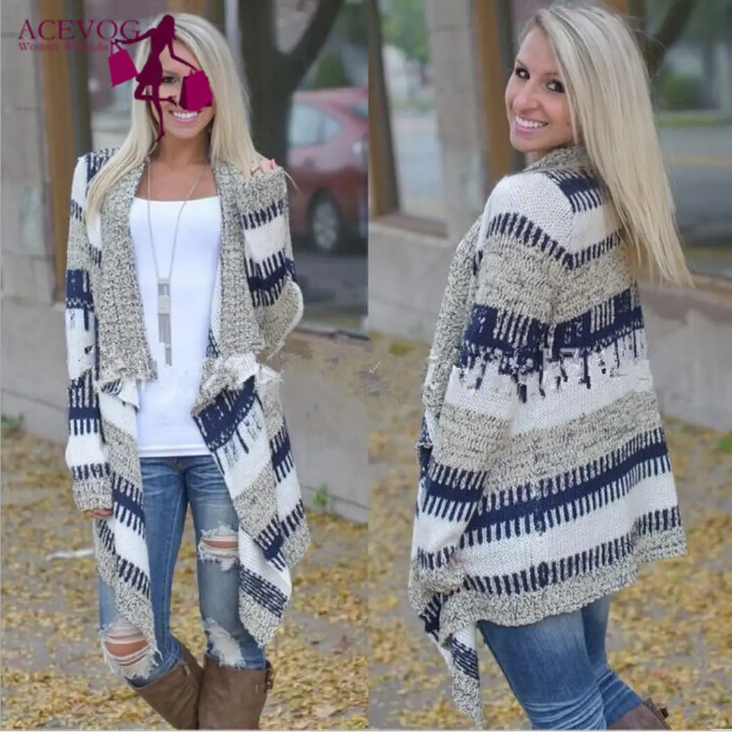ACEVOG Aztec Модный кардиган с длинными рукавами Повседневные свитера унисекс принтом
