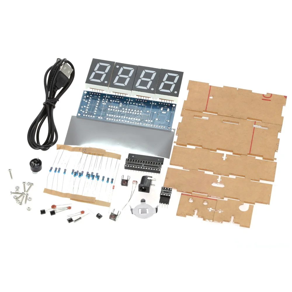 Hot 2016 Compact 4-digit DIY Digital LED Clock Kit Light Control Temperature Date Time Display with Transparent Case | Инструменты
