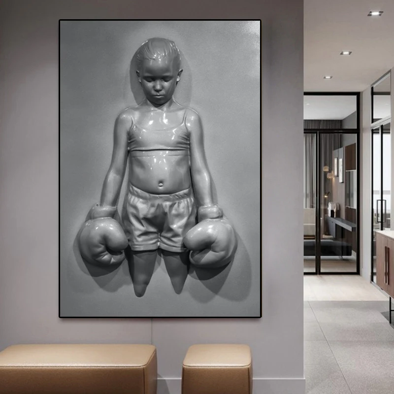 

Child Standing Sculpture 3D Wall Art Canvas Painting Abstract Posters and Prints Living Room Corridor Aisle Cuadros Home Decor