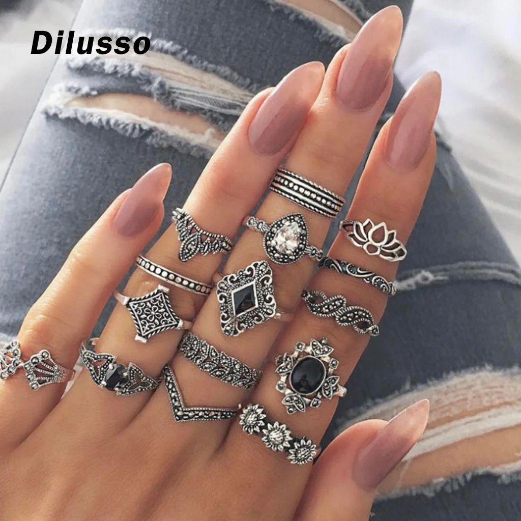 Набор колец для ногтей женщин 15 шт./компл. богемный винтажный женский набор