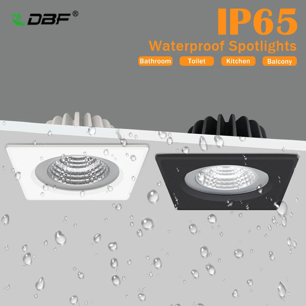 

[DBF]IP65 Waterproof LED Spot Light 5W 7W 12W 15W Black/White Square Recessed Downlight Bathroom Ceiling Lamp 3000K/4000K/6000K