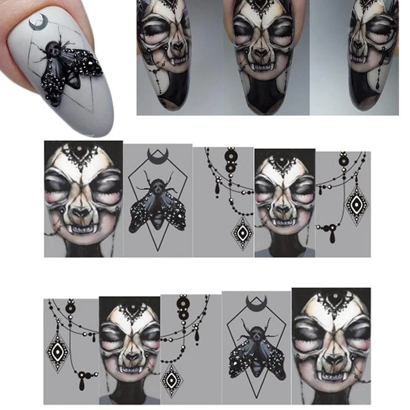 25 Sheets/set Halloween Nail Art Sticker Sexy Skull Bone Water Transfer Decals Nails Foil Manicure Decoration | Красота и здоровье