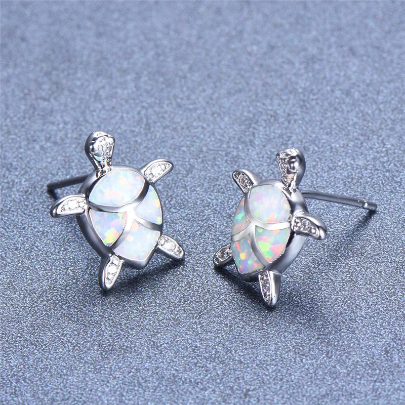 

Cute Female Blue White Opal Earrings Minimalist Turtle Stud Earrings For Women Dainty Love Wedding Animal Earrings