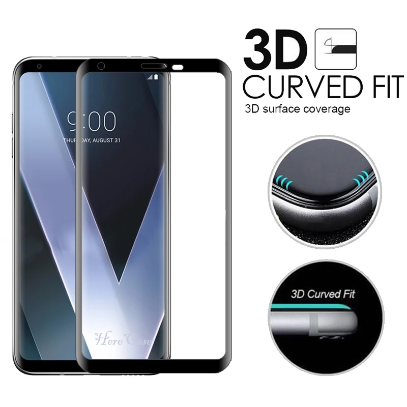 HereCase 3D изогнутый край Полное покрытие закаленное стекло для LG V30 V30S V35 V40 V50 G8 G7 Plus