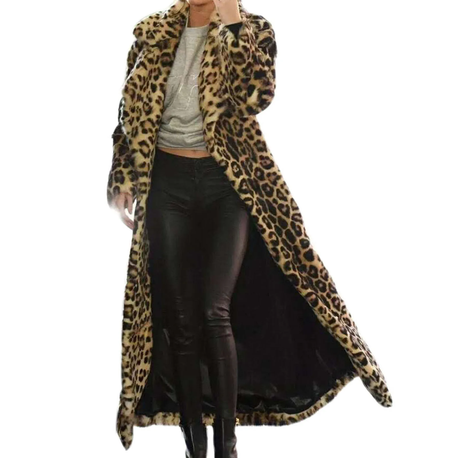 Women's large size fashionable long to ankle skinny fur coat jacket