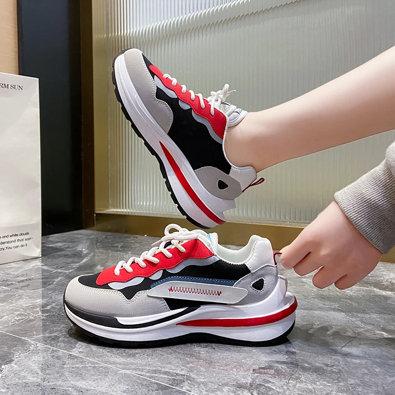

Fashion Mixed Colors Women Sneakers For Spring Autumn Flat with Lace-up Sports Running Tennis Thick Platform Shoes
