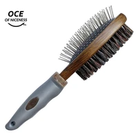 pet dog cat brush grooming double sided brush removing shedding hair wooden dog comb for short long hair detangling dirt clean