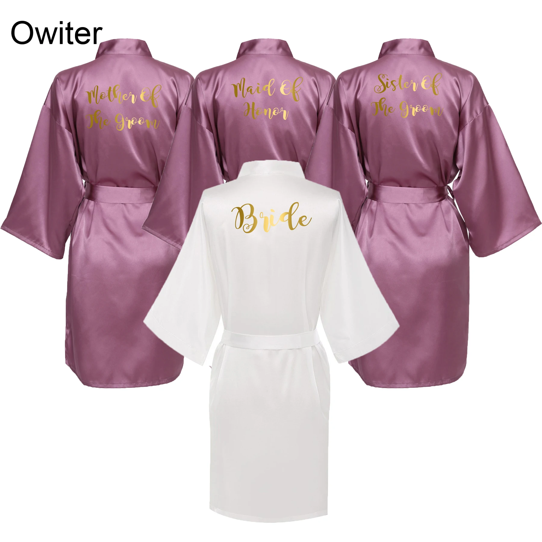 

Owiter 2019 Mauve Gown Satin Silk Robe Wedding Bath Robe Bride Bridesmaid Dressing Women Robes Gold Word Sleepwear