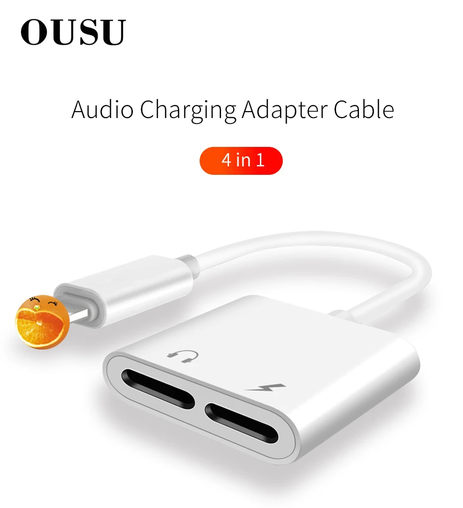 OUSU 2в1, 2.4A, кабель для быстрой зарядки AUX, зарядное устройство, разветвитель, адаптер для наушников для iphone, адаптер для Lightning iphone 7, 8 plus