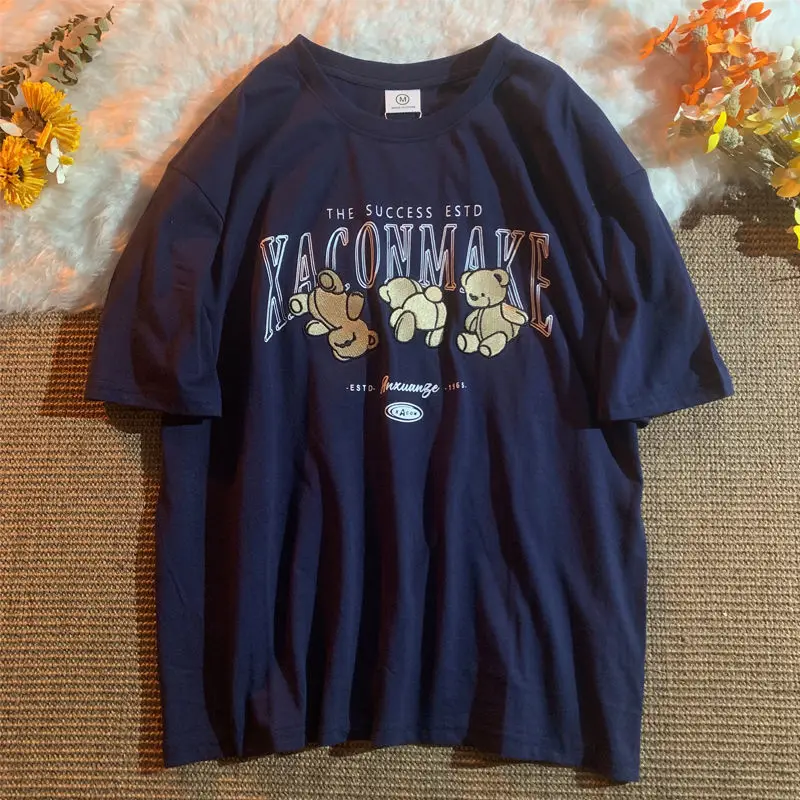 Футболка хлопковая в стиле Харадзюку брендовая Модная рубашка с вышивкой