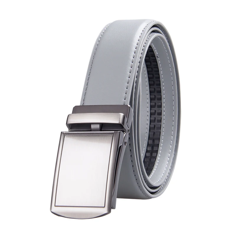 Famous Brand Belt Men Top Quality Genuine Luxury Leather Belts for Men Strap Male Metal Automatic Buckle 3.5cm Gray Belt