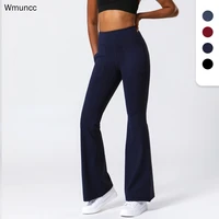 wmuncc 2022 high waist flare yoga pants women fitness hip lifting stretch sports dance trouser with pocket push up leggings