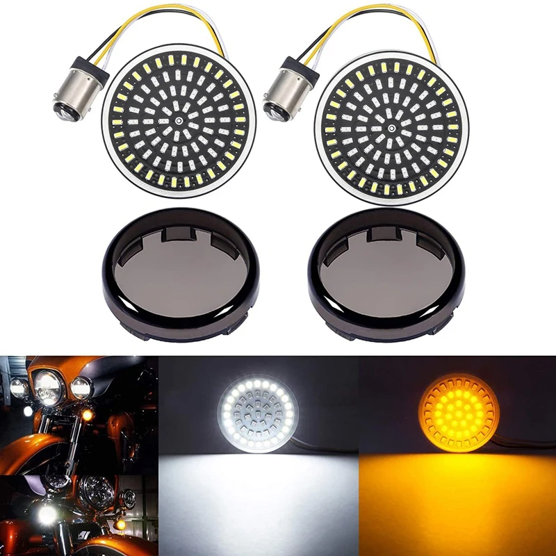 

1157 LED SMD Front Rear Turn Signal Light Bulb with Smoke Lens Cover Kit Compatible for 1986-2020 White/Amber