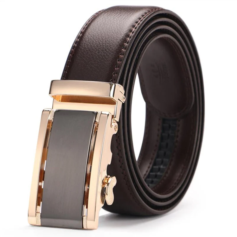 Kemeiqi Men's two-layer leather belt with automatic buckle casual all-match men's leather fashion  luxury belt  Formal  Belts