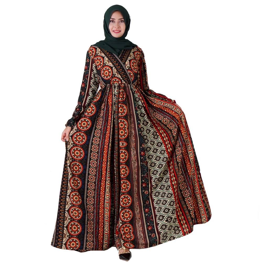 Мусульманских свободные макси элегантная абайя высокое качество печати v