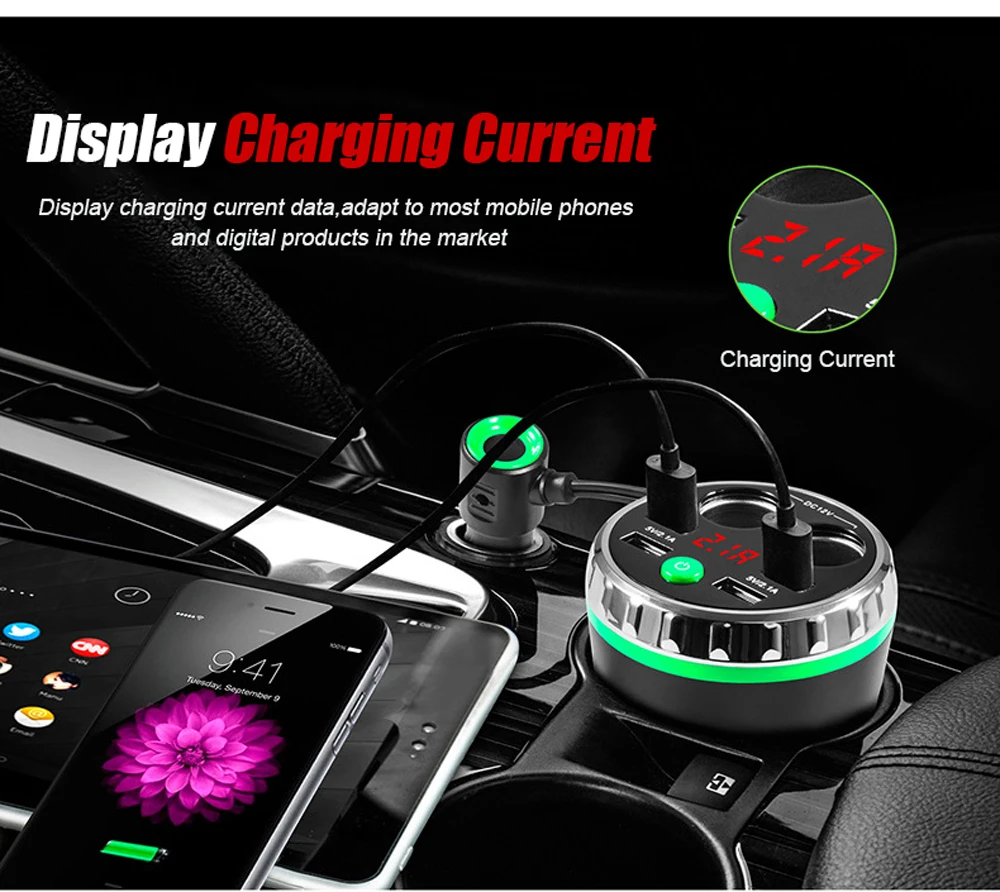 VR robot Dual Car Cigarette Lighter Socket Splitter Adapter 5V 2.1A 4 Ports USB Charger Voltage Monitor Car Cup Holder