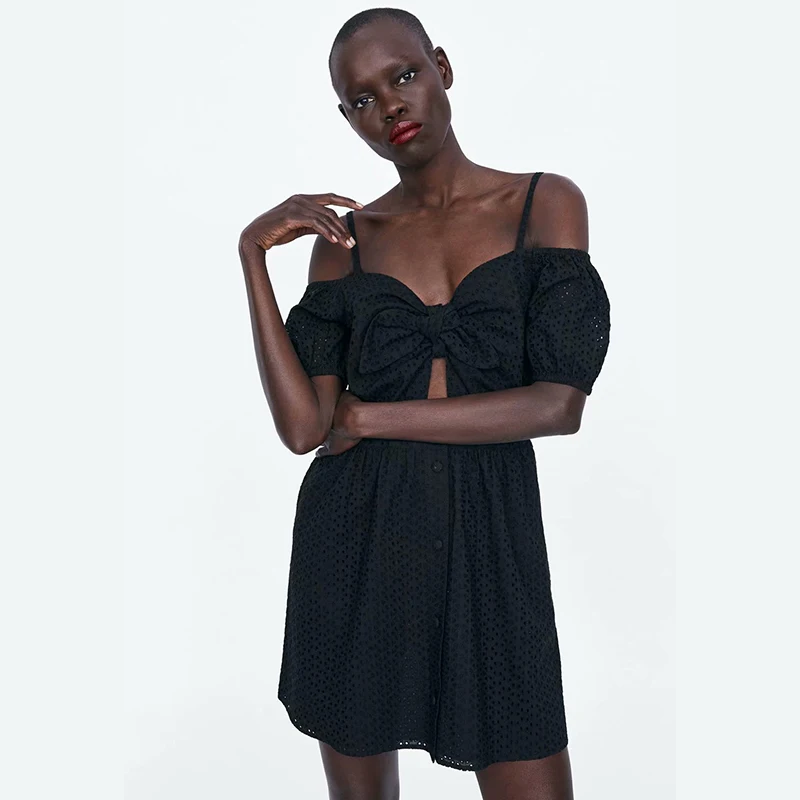 ZA Новое модное платье 2020 женское Короткое сексуальное без рукавов на бретельках