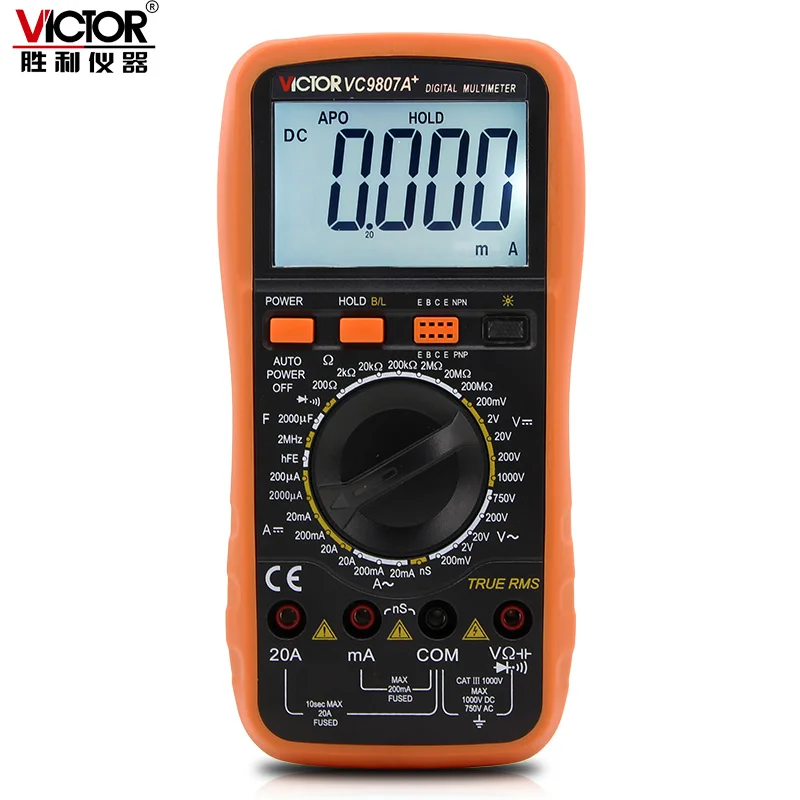 Цифровой мультиметр True RMS DMM AC DC Ammerter Измеритель сопротивления напряжения, емкости и индуктивности, измеритель температуры - Цвет: VC9807A