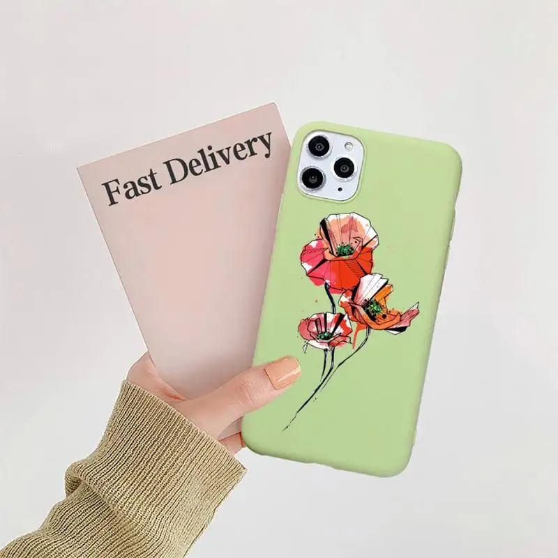 

Watercolor flowers gold leaves Phone Case Candy Color for iPhone 11 12 mini pro XS MAX 8 7 6 6S Plus X SE 2020 XR