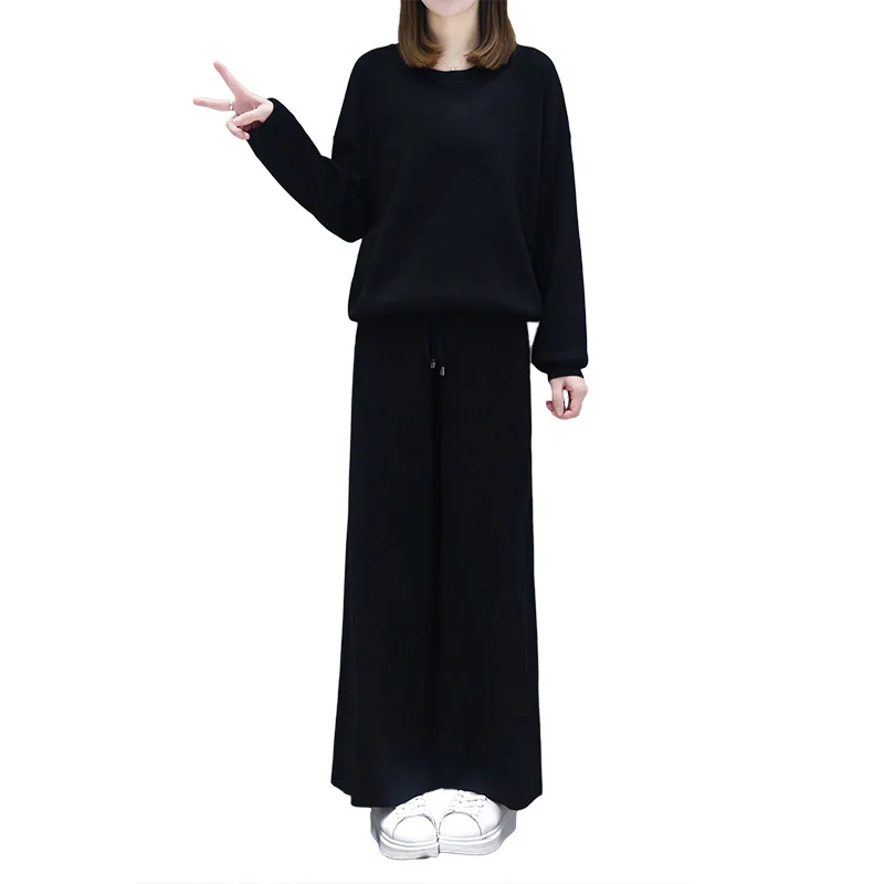 

Large Size Women's Foreign Gas Suit Women's Spring Dress New Fat Mm Cover Meat Show Thin Broad-legged Pants Casual Two-piece Set