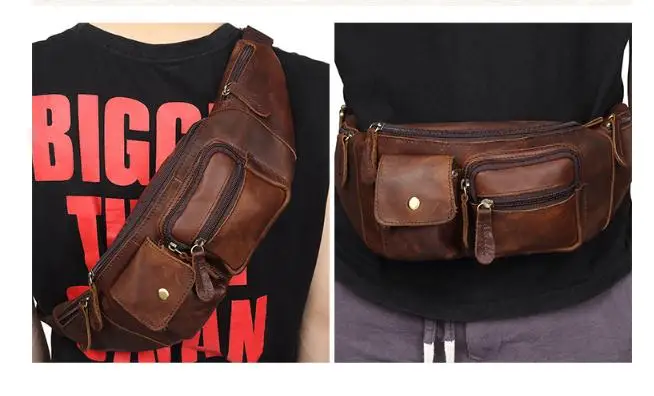 

Free Shipping,Genuine leather waistbag,quality vintage chest pack,Men multifunctional cowhide bag.sales,biker waist packs