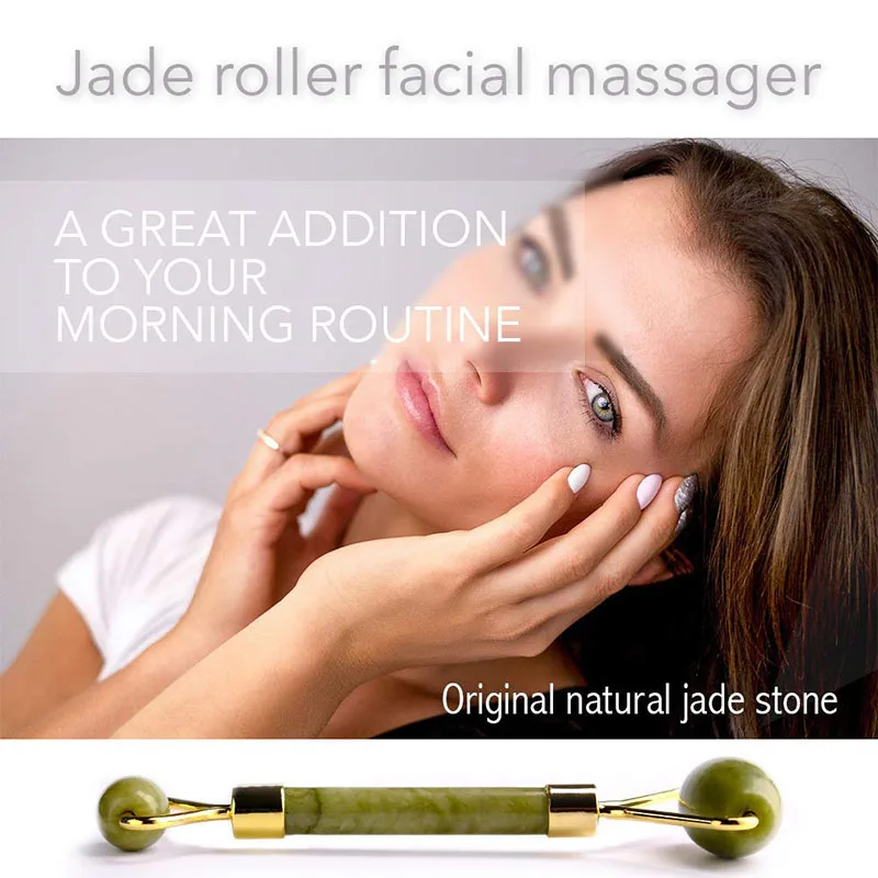 2020 Double Head Facial Massager Roller Natural Jade Stone GuaSha Face Slimming Body Neck Massage Tool | Дом и сад