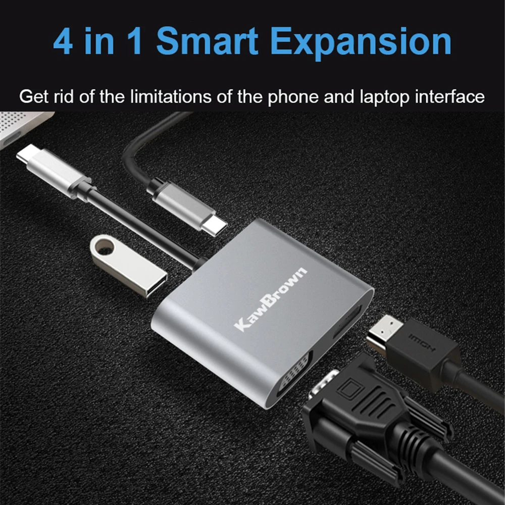KawBrown 4 в 1 мульти USB C док станция адаптер расширяется к 3 0/HDMI/VGA выход/PD Зарядка для