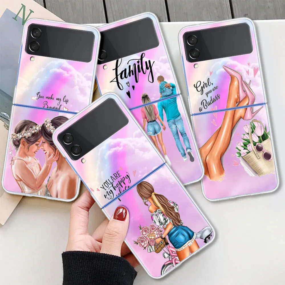 

Super Mom Cute Baby Case For Samsung Galaxy Z Flip 3 5G Transparent Hard Cell Phone Cover ZFlip3 Clear PC Luxury Fundas