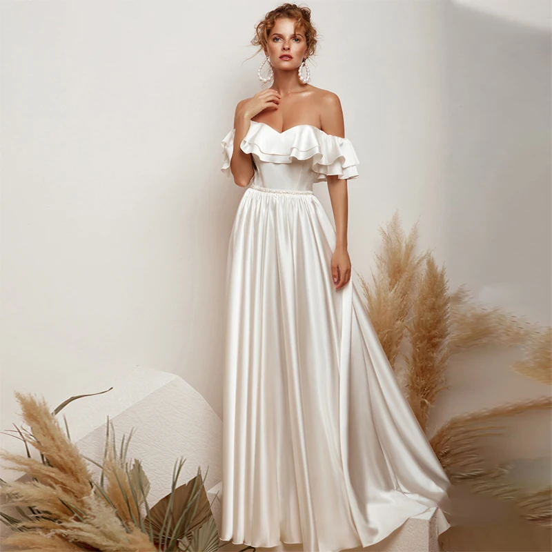 

Женское Свадебное платье с открытыми плечами, красивое блестящее ТРАПЕЦИЕВИДНОЕ платье с бисером и поясом, платье для невесты