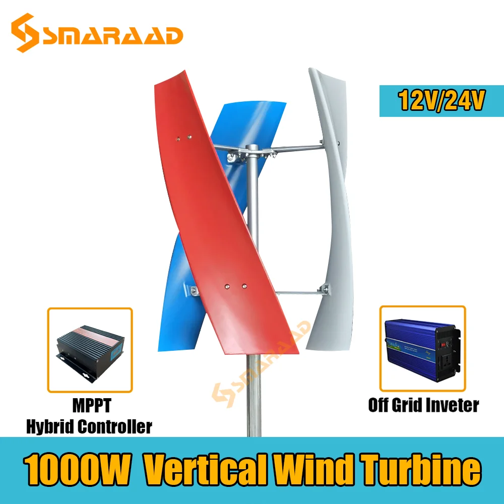 

New Arrival 800W 1000W Wind Vertical Turbine Generator Alternative Energy Generators 12V 24V MPPT Hybrid Controller Off Inverter