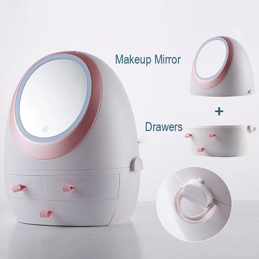 USB коробка для хранения косметики с светодиодный светильник зеркало для макияжа Косметика Уход за кожей продукты ящики держатель портативный органайзер контейнер