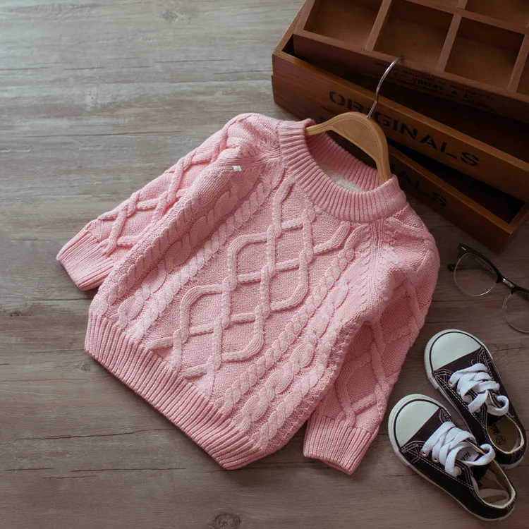 pink with fleece Детская осенне-зимняя теплая одежда; Детские плотные свитера для мальчиков и девочек; флисовый свитер с высоким воротником для маленьких девочек; От 1 до 5 лет - Цвет: pink with fleece
