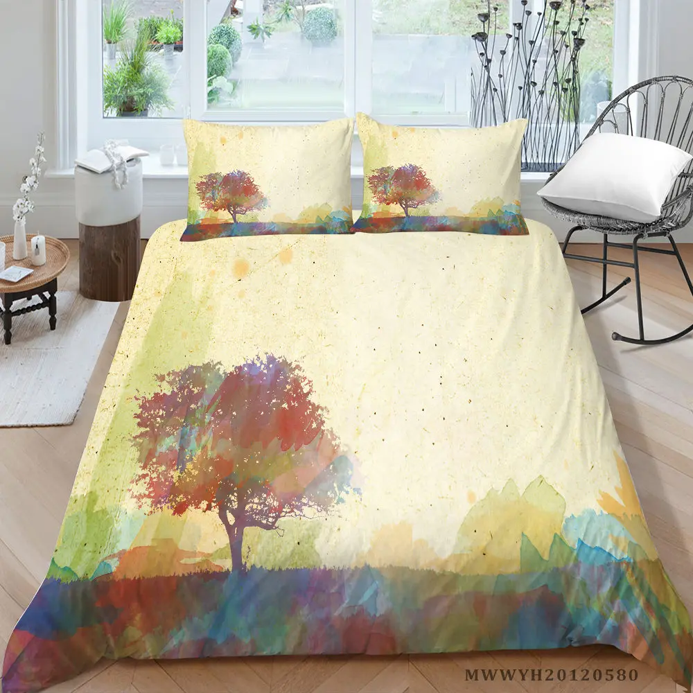 

Комплект постельного белья большого размера с рисунком героев мультфильмов, красочное дерево, пододеяльник для детей, двойной, полный, одно...