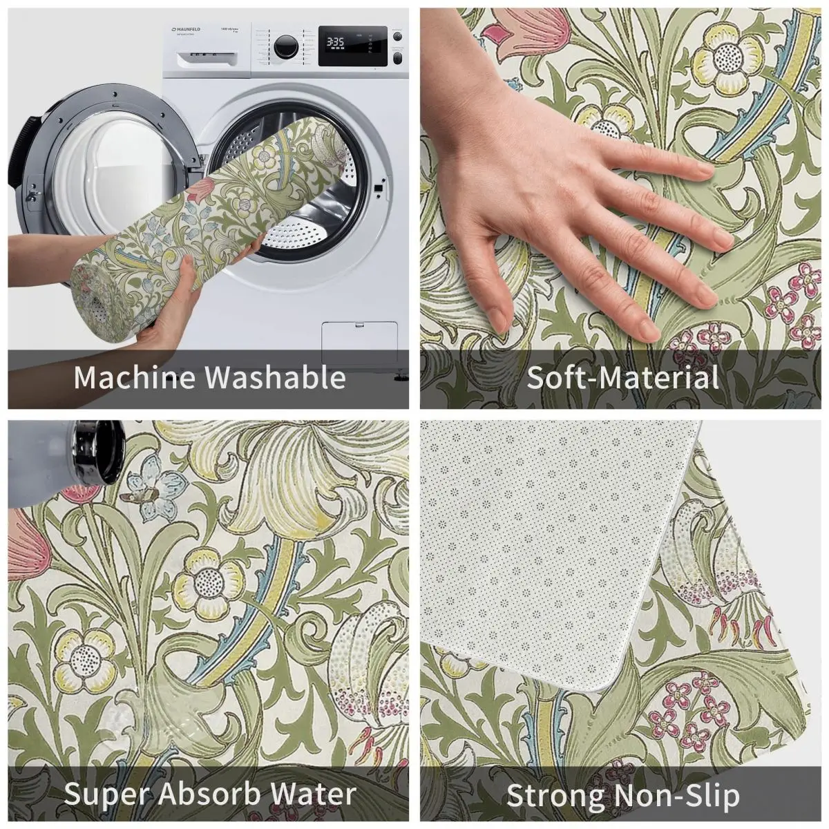 William Morris Flower Plants Paintings Doormat Flannel Rug Non-Slip Welcome Mats for Entrance Door Bathroom Toilet | Дом и сад