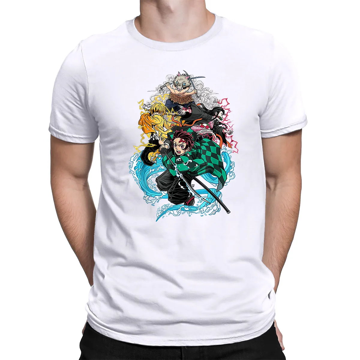 

Крутая забавная Мужская рубашка Tanjirou с аниме рассекающим демоном, забавная хлопковая футболка унисекс с коротким рукавом, европейские разм...