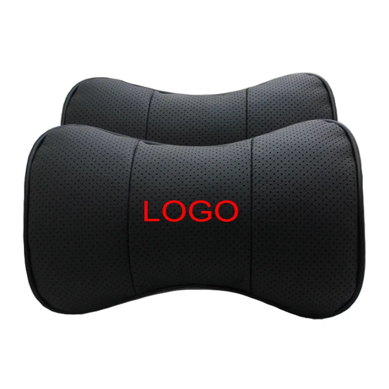 Черный 2 шт. натуральная кожа подушка для сиденья автомобиля подголовник подушки