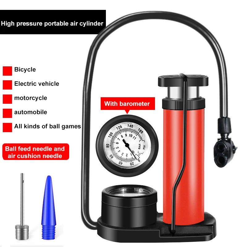 Professional Bike Tyre Inflator Mini Portable Bicycle Foot Pump With Pressure Gauge Accessories Multi-function Valve Air | Спорт и
