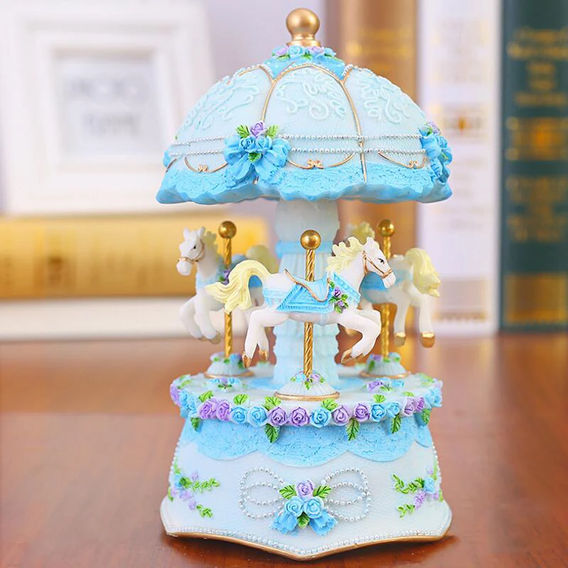 

Flashing LED Light Resin Carousel Music Box Home Furnishing Decoration Crafts Kids Girls Valentine's Day Birthday Christmas Gift