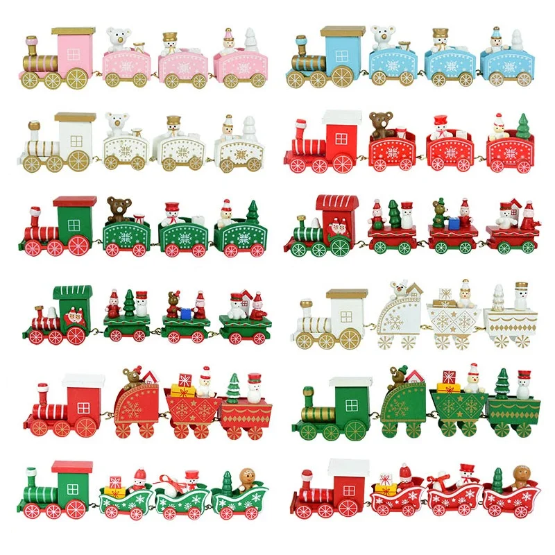 

Christmas Decoration Mini Wooden Train Ornament Red Green White Wood Train For Home Decor Santa Claus Snowman XMAS Kids Gifts
