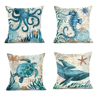 ocean style square cushion cover sea turtle pattern linen cotton throw pillow cover for couchcar home decor pillowcase 45x45cm