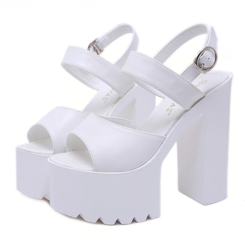 

2020 European style new women's shoes 14cm muffin fish mouth women summer thick bottom thick heel super high heel sandals women