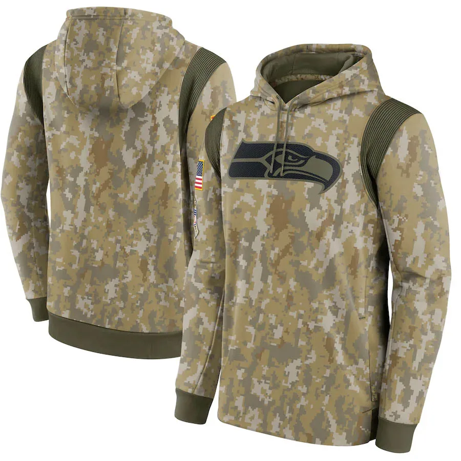 

New camouflage Seattle Men Sweatshirt Seahawks 2021 Salute To Service Sideline Therma Performance Pullover Hoodie Olive Camo
