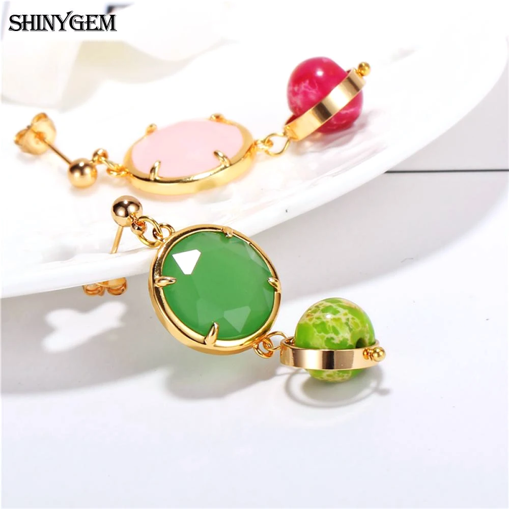 Модные серьги ShinyGem с натуральным кристаллом позолота стразы висячие цвет
