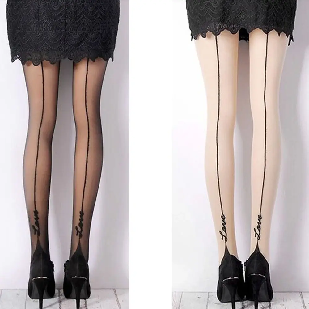 

Sexy Lace Stockings Pantyhose English Love Letter Tattoo Jacquard Leggings Tigh Women Lady Girl Retro Tights Tigh