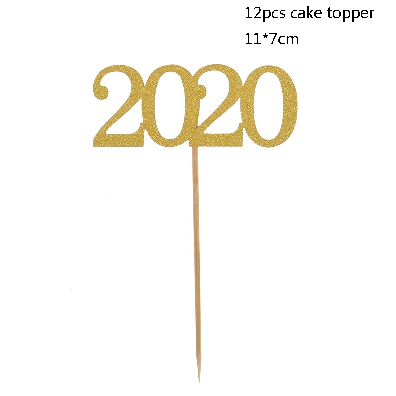 12pcs cake topper 16 дюймов с новым годом шарики комплект год вечерние украшения воздушный шар рождественские украшения для дома с утолщённой меховой опушкой - Цвет: 12pcs cake topper